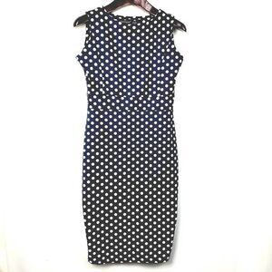 YATHON Size 6 Medium NAVY White Polka-dot Dress